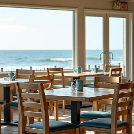 Custom seaside furniture for restaurant interiors